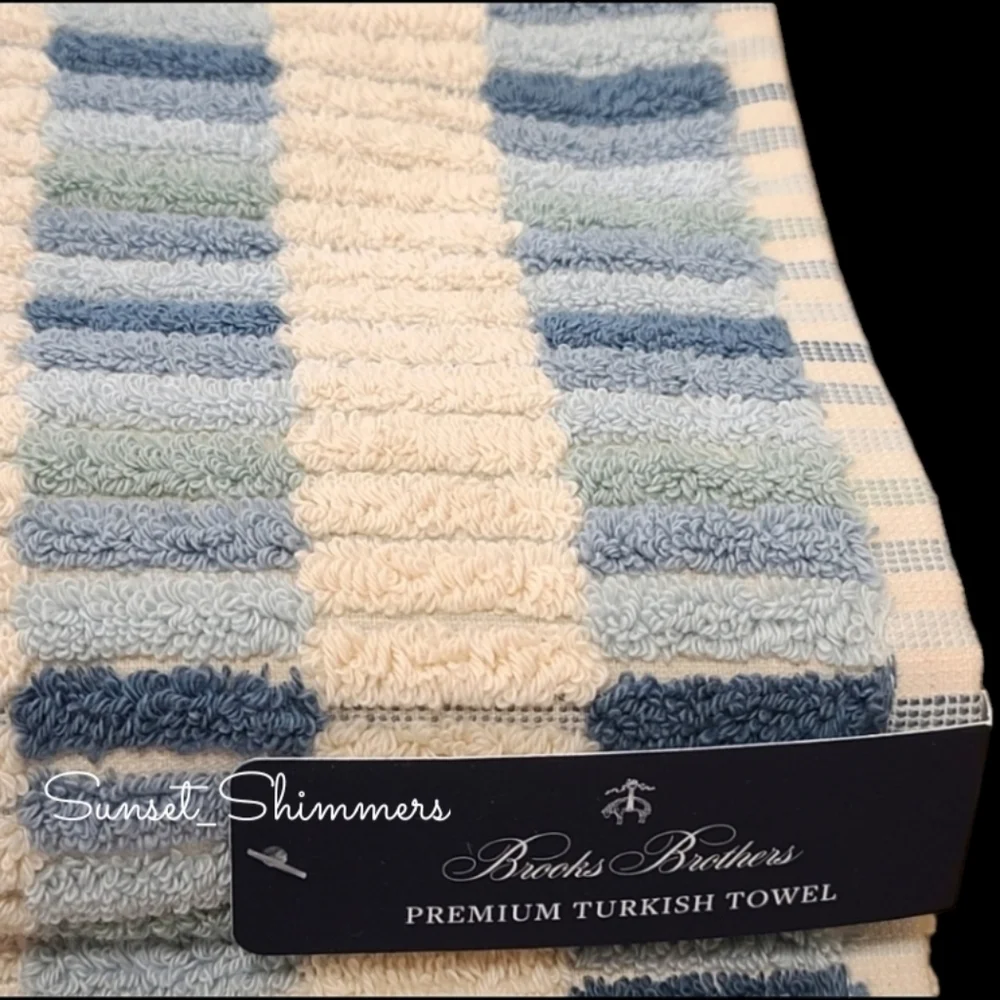 6pc BROOKS BROTHERS Blue Ombre Mosaic Tile THICK PLUSH Luxury TURKISH Towel Set